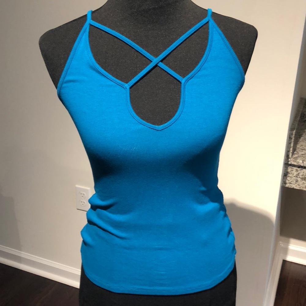 Express Teal Cut-Out Ribbed Top - XS - Picture 2 of 3
